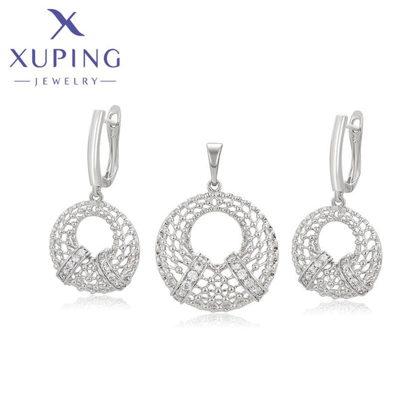 xuping fashion simple platinum plated earring+pendant set