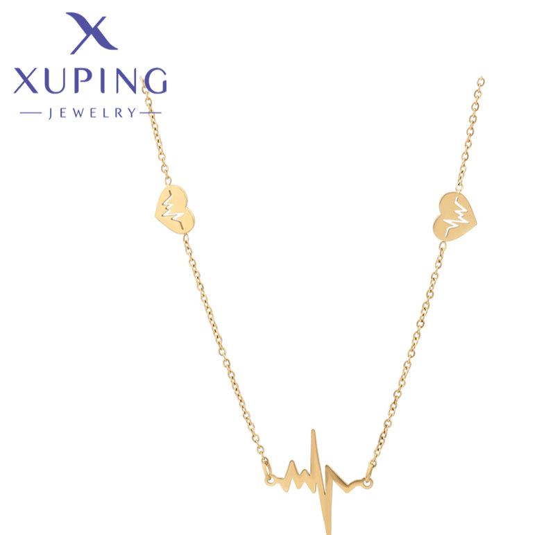 Elegante Halskette mit Herzlinien-Anhänger, 14K Look #T000899011-46CM