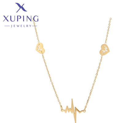 Elegante Halskette mit Herzlinien-Anhänger, 14K Look #T000899011-46CM