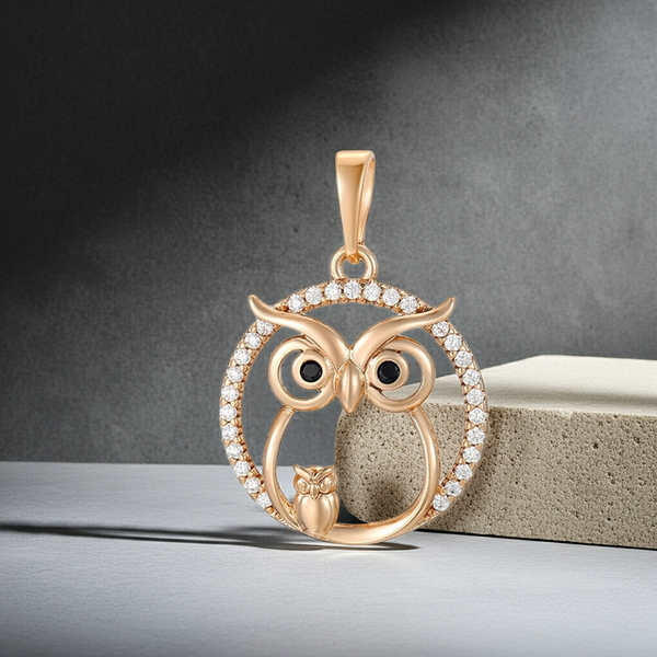 Verspielter Eulen-Anhänger im 18K-Look mit Zirkonia #X000916953