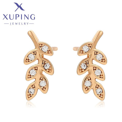 Elegante Blatt-Stecker in 18K Gold-Optik #X000952956