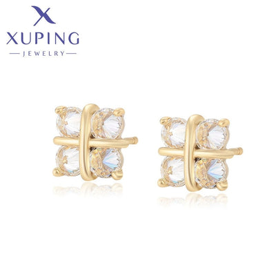 XUPING Earrings 14K Gold Zirconia Elegant #X000647831