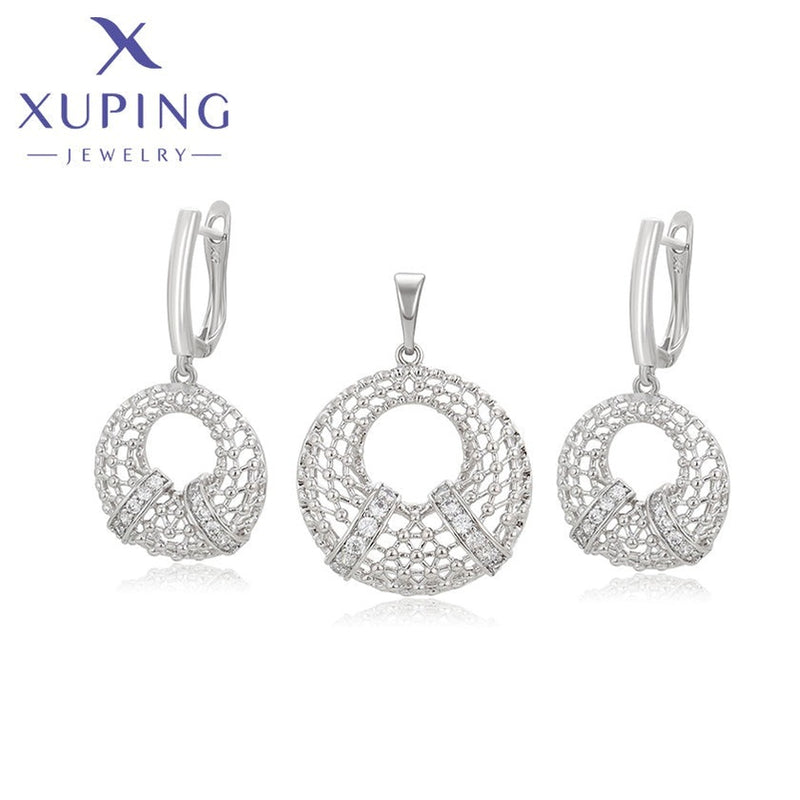 xuping fashion simple platinum plated earring+pendant set