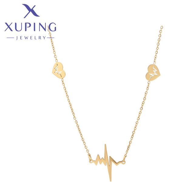 Elegante Halskette mit Herzlinien-Anhänger, 14K Look #T000899011-46CM